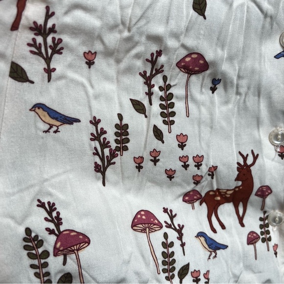 ModCloth Princess Highway Dress with deer/mushroom/bluebird print off white - Picture 4 of 4